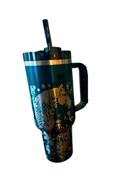 Stanley Quencher H2.0 FlowState Stainless Steel Vacuum Insulated Tumbler with Lid and Straw (horse and flowers engraving)