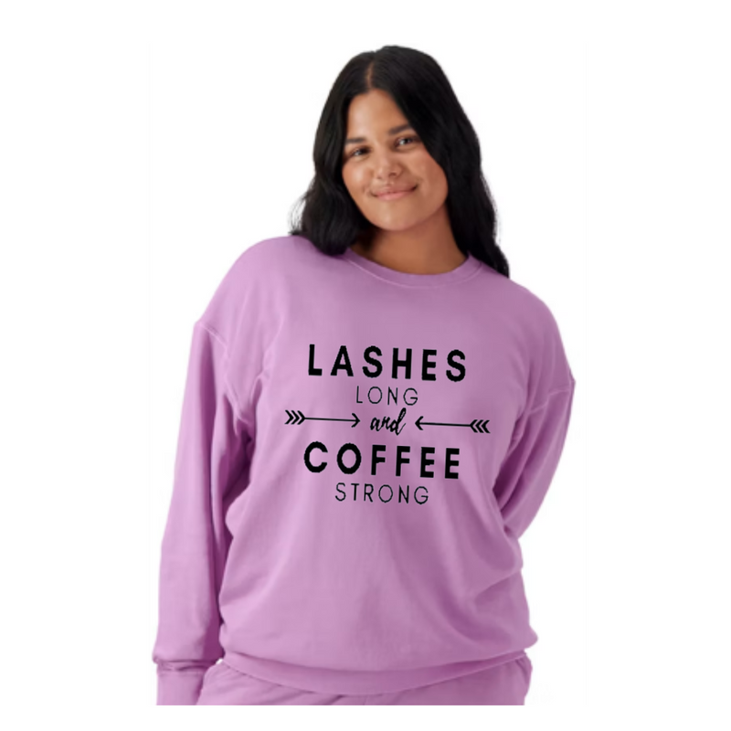 Comfort Colors Lightweight Fleece Crewneck Sweatshirt (Lashes Long, Coffee Strong)